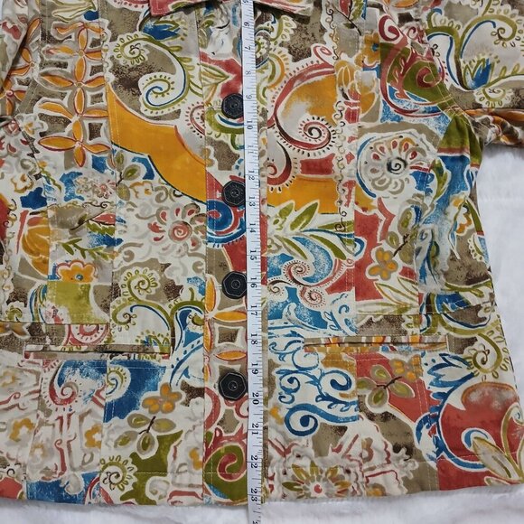 Chico's floral Multicolor Artsy Print button front jacket, SIZE 1, LINED LINEN - Picture 7 of 8